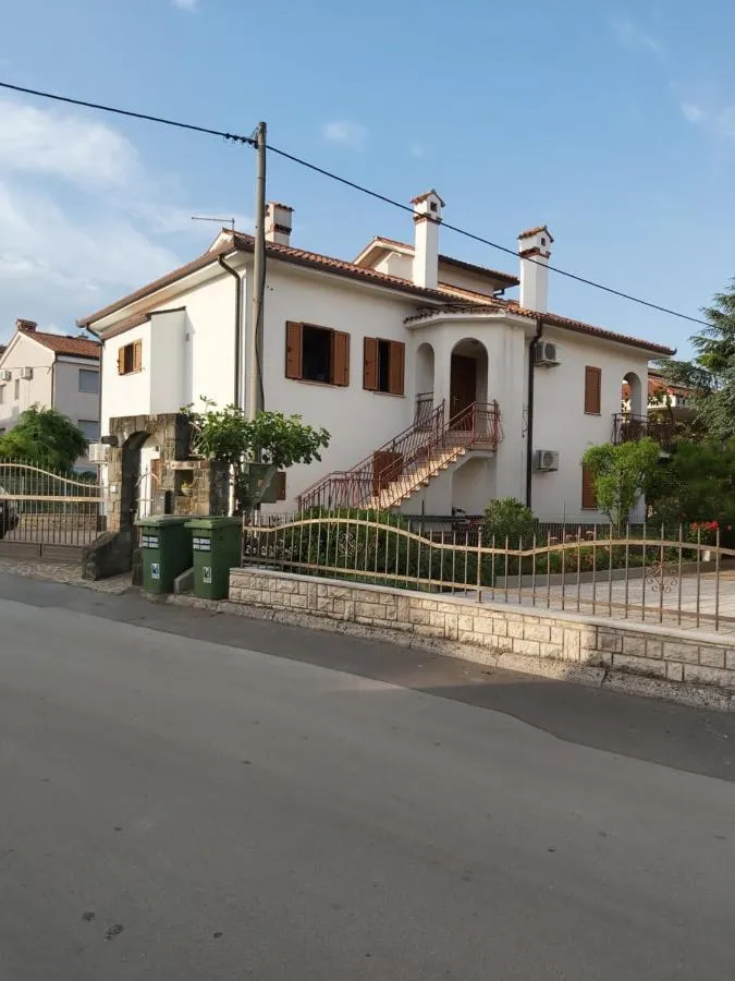 Hiša z ulice, z ograjo in vhodom na dvorišče